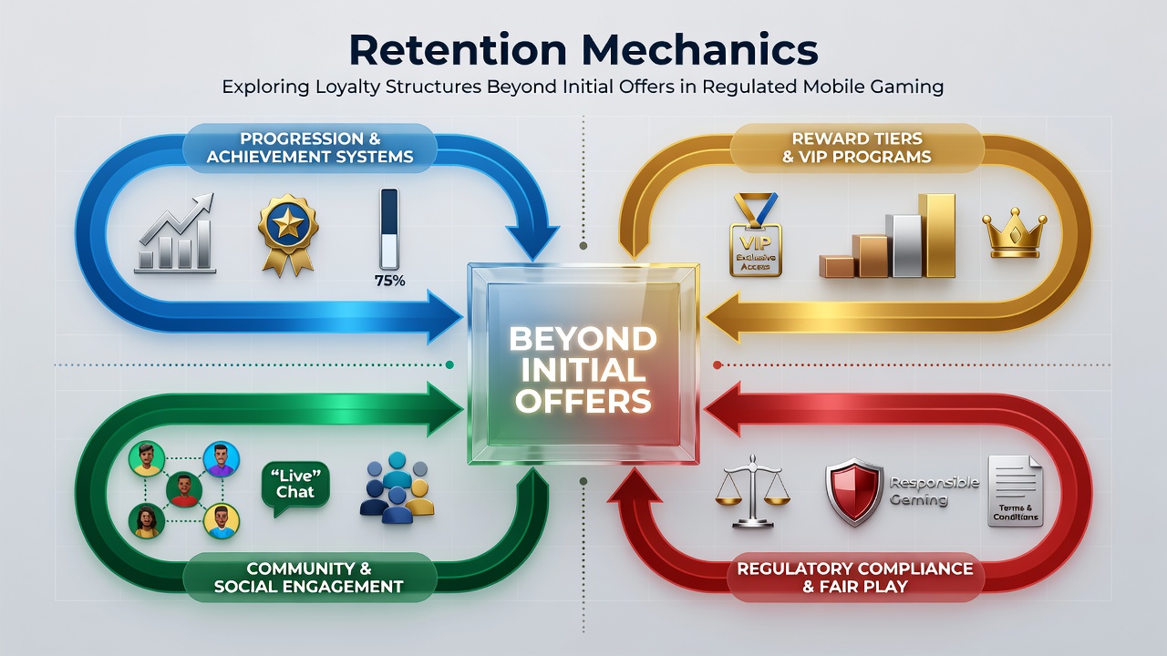 Illustration of loyalty tier progression and reward redemption screens within a compliant mobile gaming application