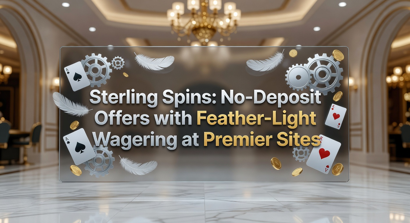 Vibrant casino slot reels spinning with sterling symbols and low wagering badges highlighting no-deposit bonus excitement