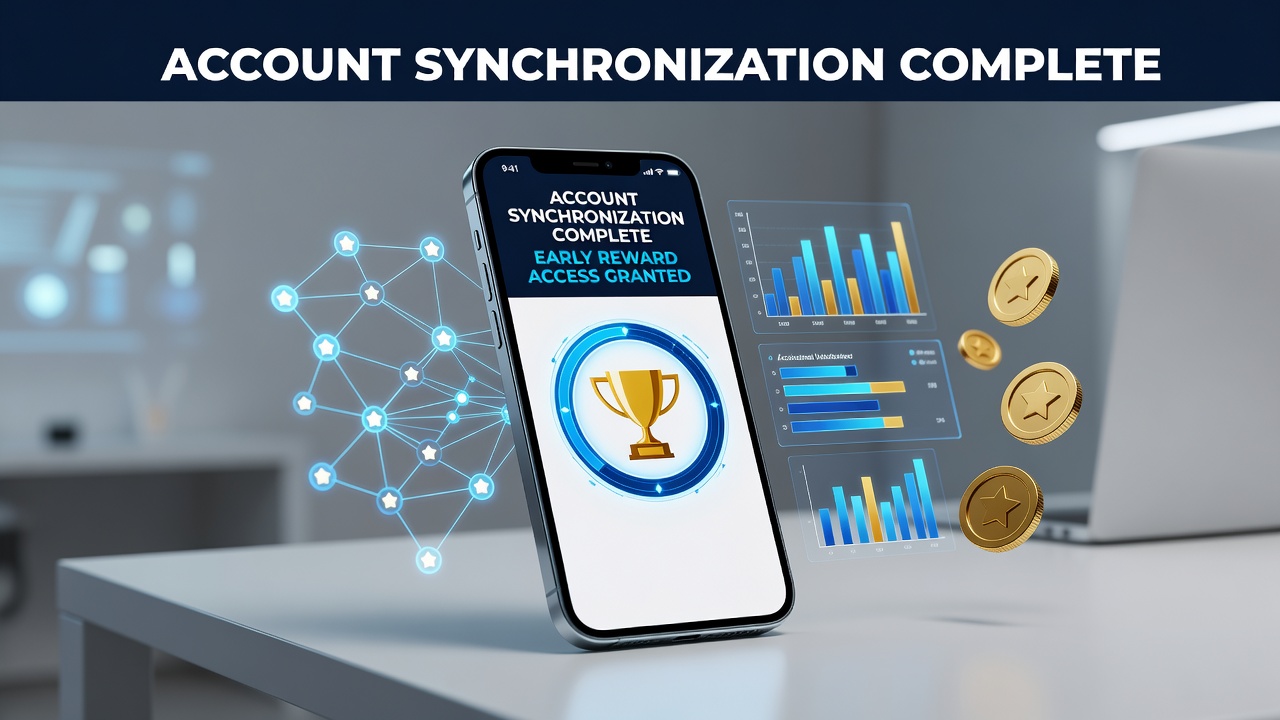 Mobile gambling app interface showing synchronized account verification and reward unlock process