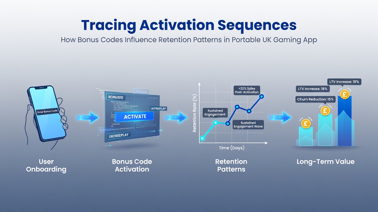 Analytics dashboard showing retention curves linked to bonus code activation timelines in mobile apps