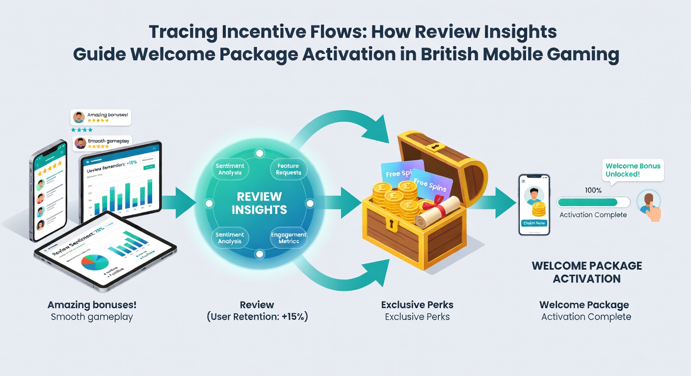 Analytics dashboard displaying review sentiment trends and welcome bonus activation rates for mobile casino users